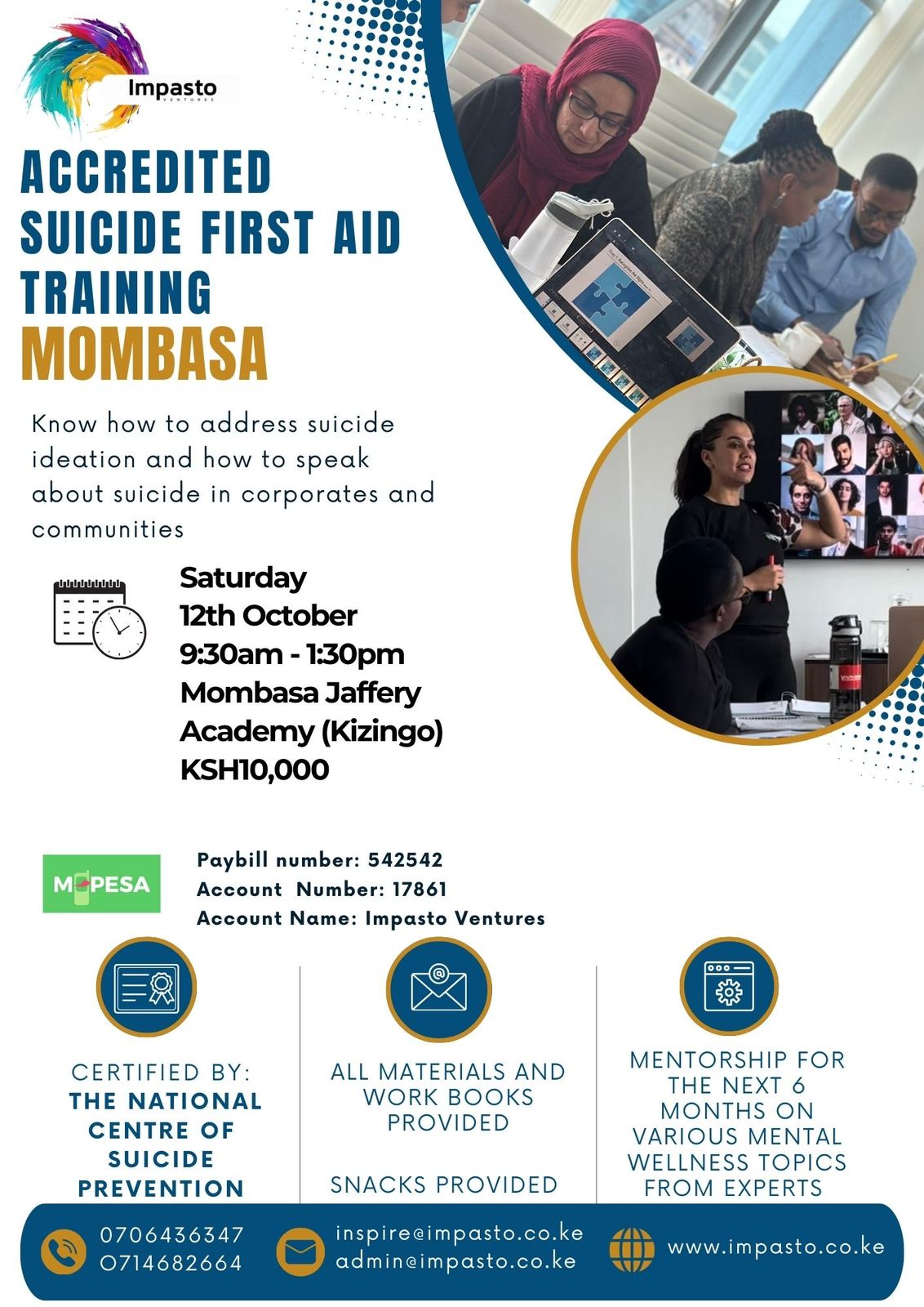 SUICIDE FIRST AID (LITE) TRAINING, PHYSICAL (MOMBASA) VENUE: MOMBASA JAFFERY ACADEMY